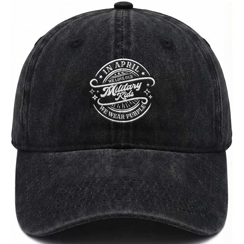 Purple Up For Military Kids Washed Cotton Baseball Cap Military Children Month TS10 Washed Cap Universal Fit Black Print Your Wear