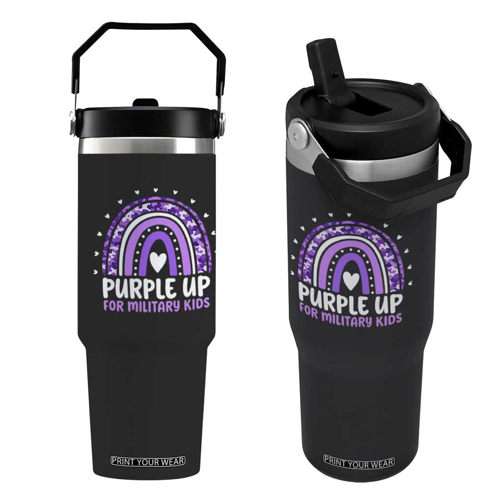 Purple Up For Military Kids Flip Straw Tumbler Month Of Military Child Army Rainbow TS10 One Size: 30 oz Black Print Your Wear