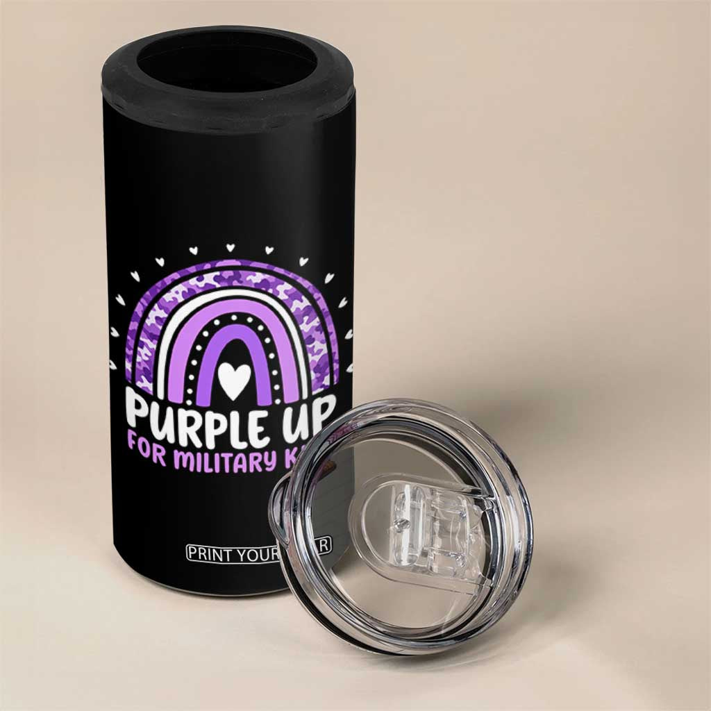 Purple Up For Military Kids 4 in 1 Can Cooler Tumbler Month Of Military Child Army Rainbow TS10 Print Your Wear