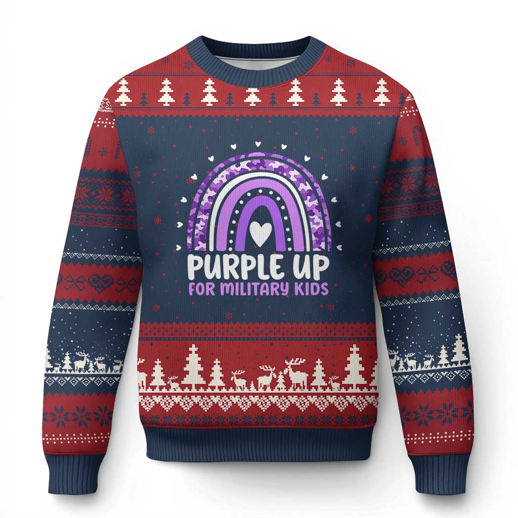 Purple Up For Military Kids Ugly Christmas Sweater Month Of Military Child Army Rainbow TS10 Navy Red Print Your Wear