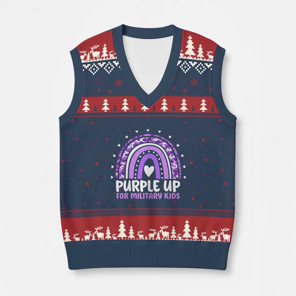 Purple Up For Military Kids V-Neck Knit Sweater Vest Month Of Military Child Army Rainbow TS10 Navy Red Print Your Wear