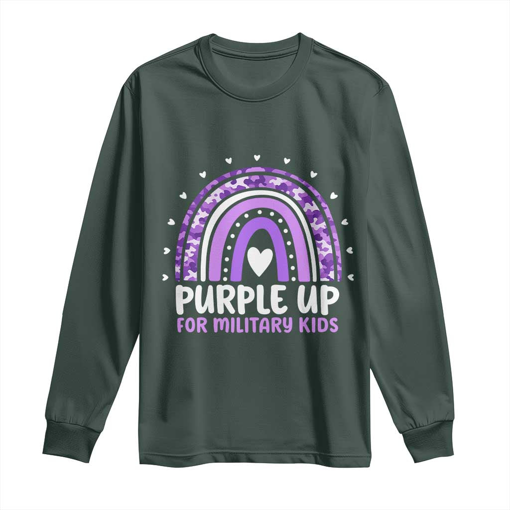 Purple Up For Military Kids Long Sleeve Shirt Month Of Military Child Army Rainbow TS10 Dark Forest Green Print Your Wear