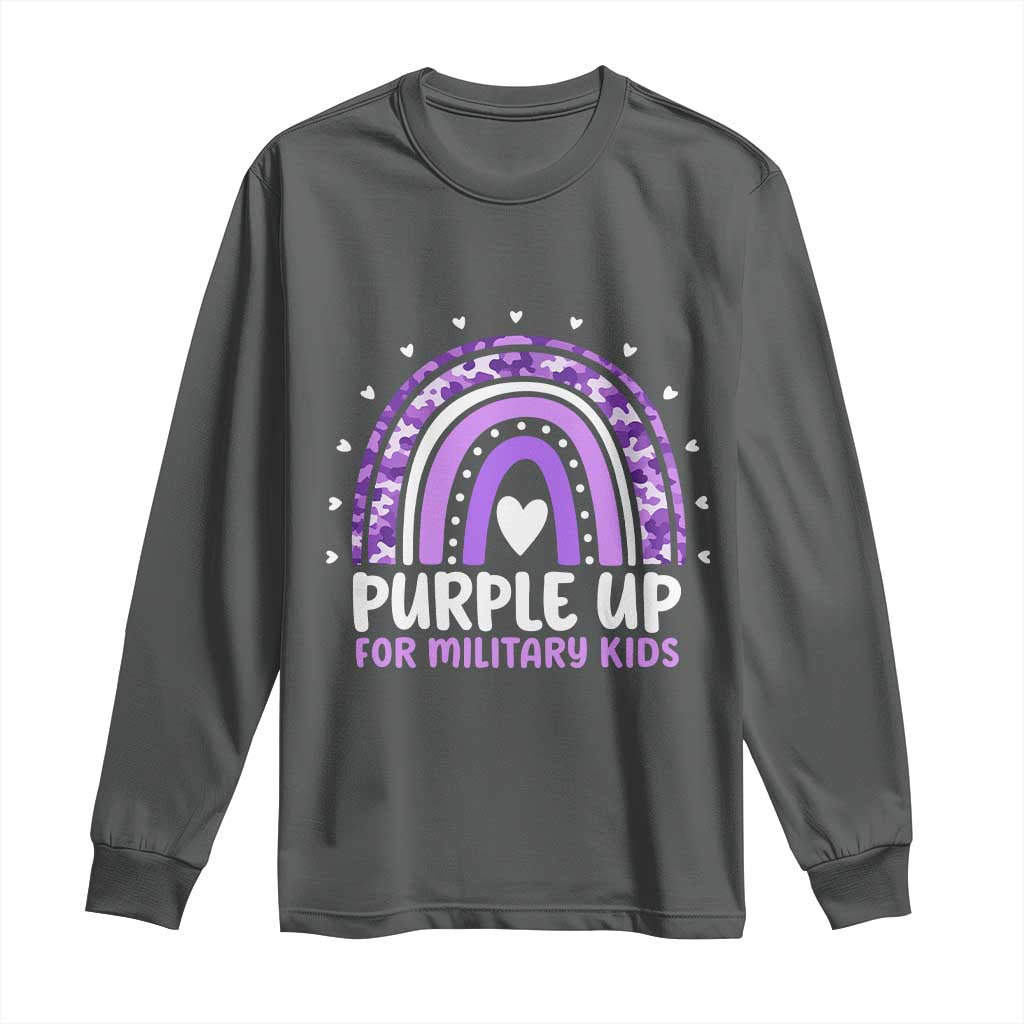 Purple Up For Military Kids Long Sleeve Shirt Month Of Military Child Army Rainbow TS10 Dark Heather Print Your Wear