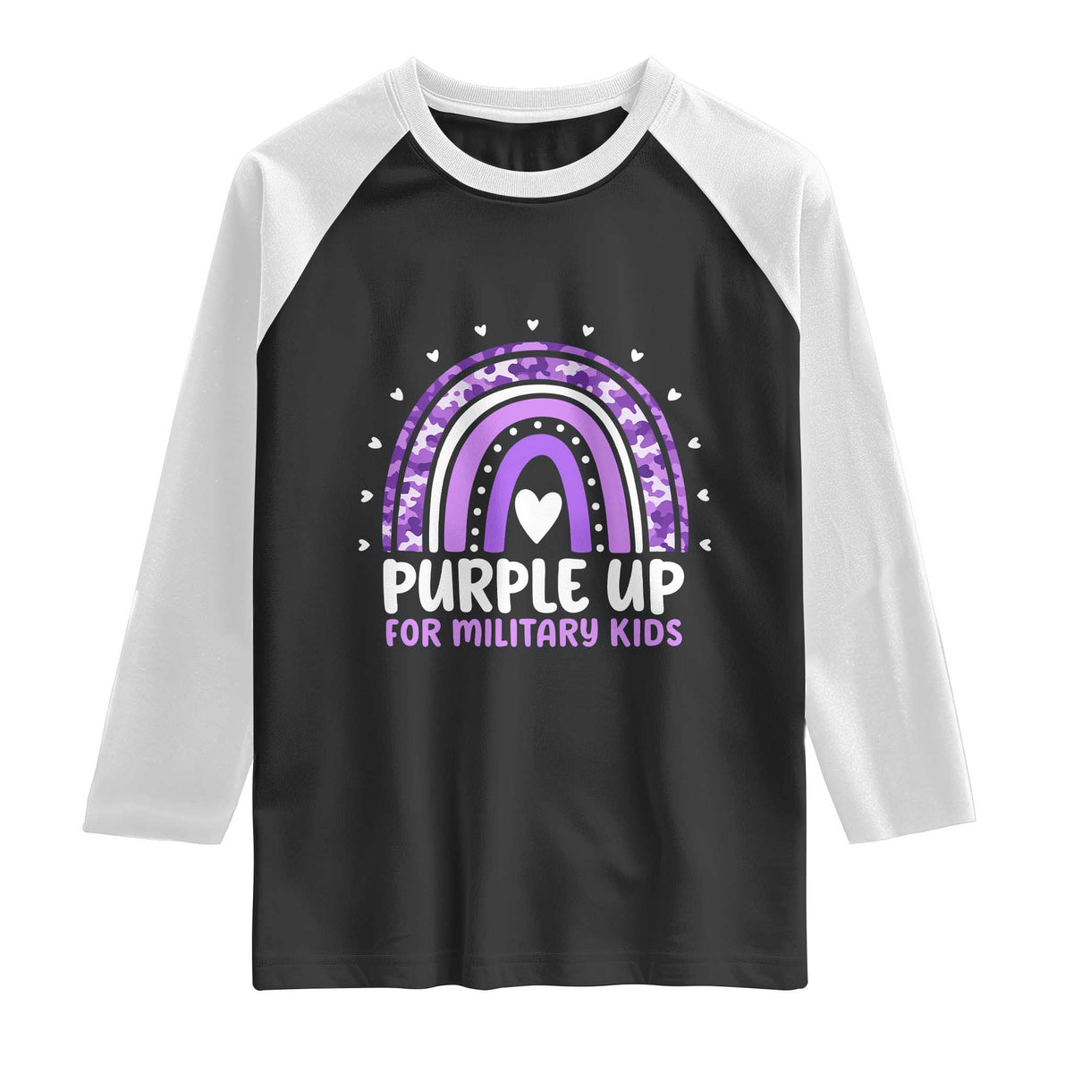 Purple Up For Military Kids Raglan Shirt Month Of Military Child Army Rainbow TS10 Black White Print Your Wear