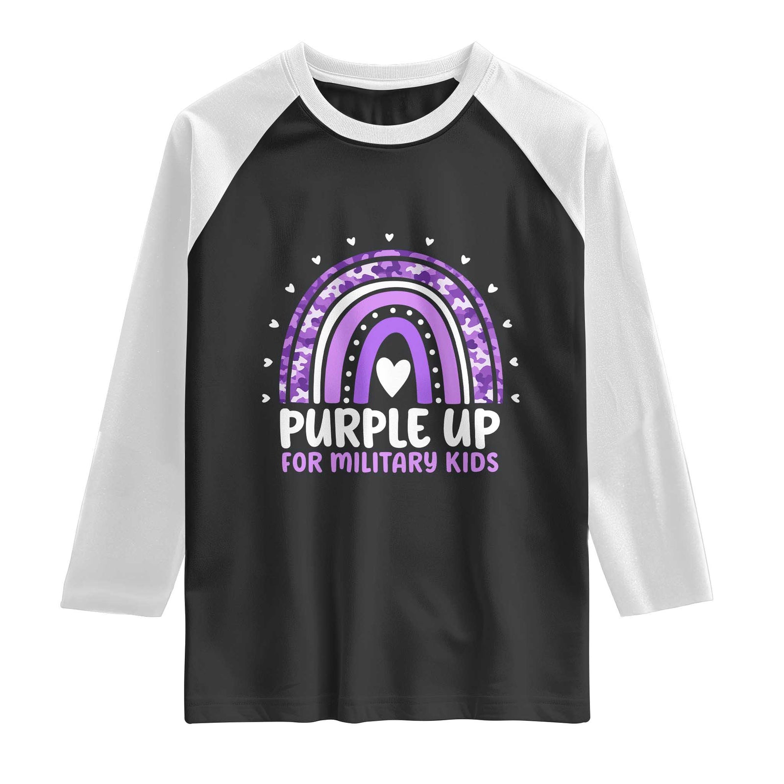 Purple Up For Military Kids Raglan Shirt Month Of Military Child Army Rainbow TS10 Black White Print Your Wear