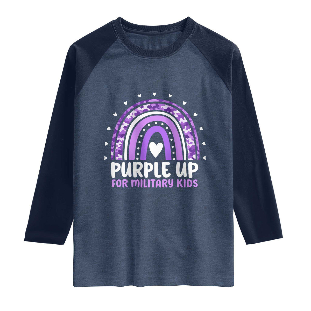 Purple Up For Military Kids Raglan Shirt Month Of Military Child Army Rainbow TS10 Heather Denim Navy Print Your Wear