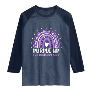 Purple Up For Military Kids Raglan Shirt Month Of Military Child Army Rainbow TS10 Heather Denim Navy Print Your Wear