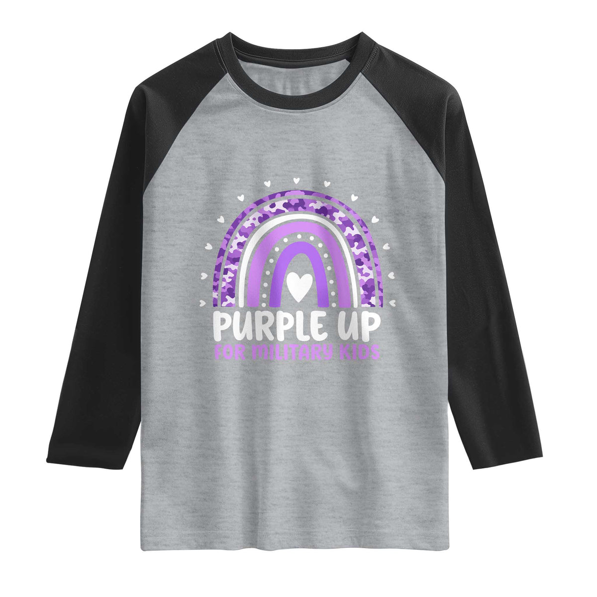 Purple Up For Military Kids Raglan Shirt Month Of Military Child Army Rainbow TS10 Heather Gray Black Print Your Wear