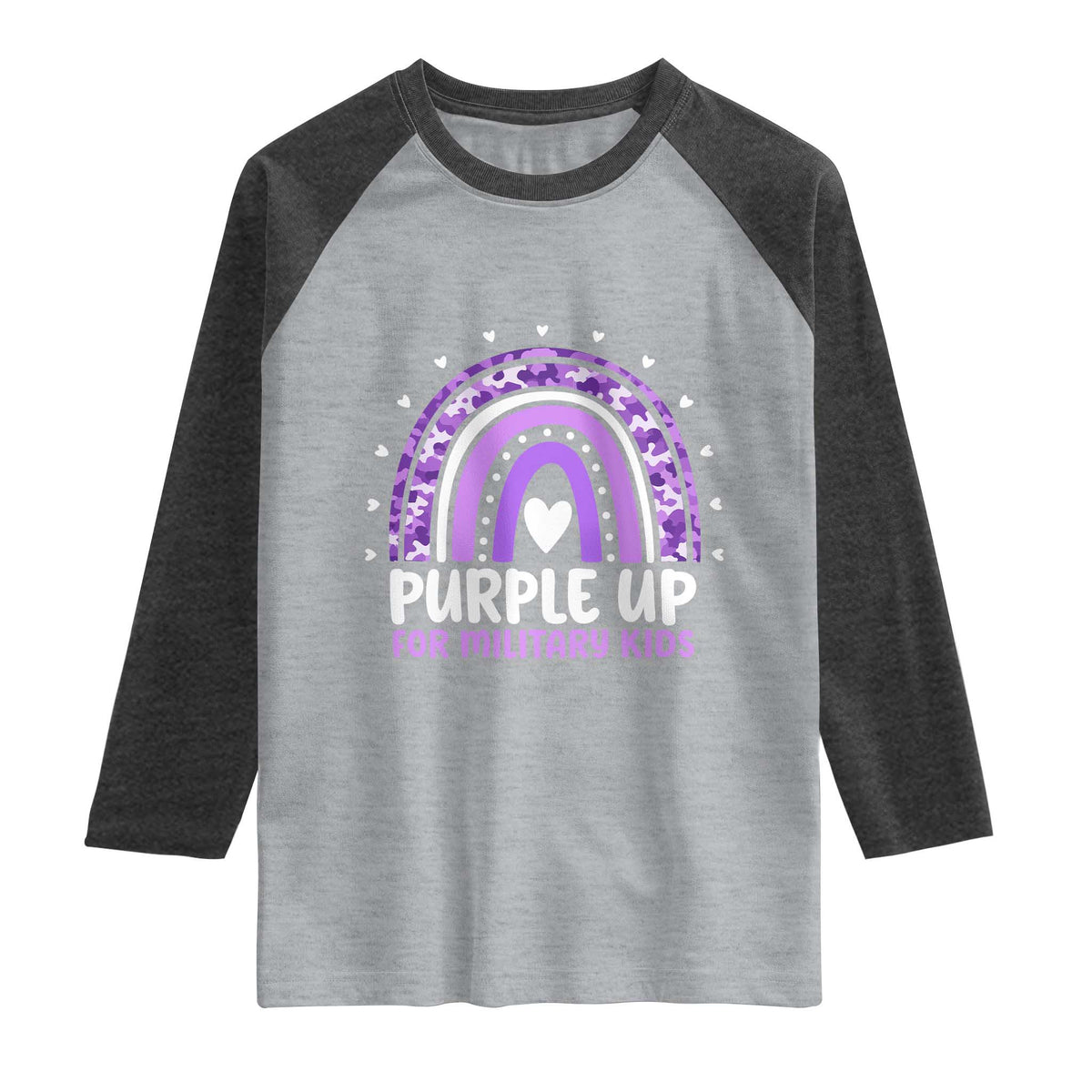 Purple Up For Military Kids Raglan Shirt Month Of Military Child Army Rainbow TS10 Heather Gray Heather Charcoal Print Your Wear