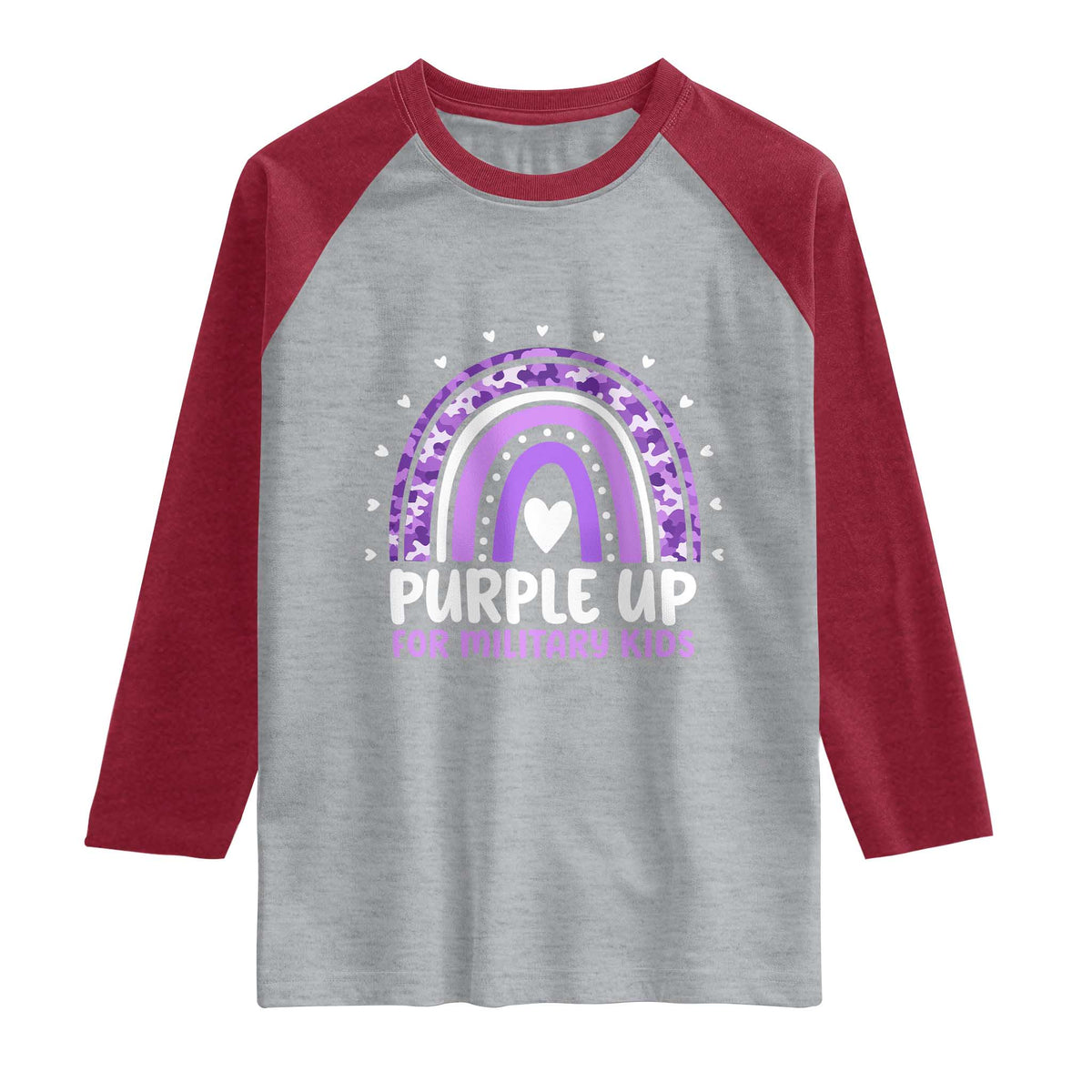 Purple Up For Military Kids Raglan Shirt Month Of Military Child Army Rainbow TS10 Heather Gray Heather Red Print Your Wear