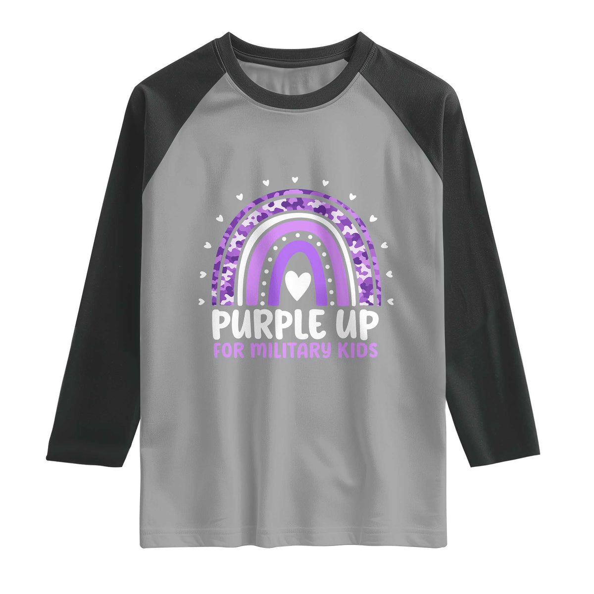 Purple Up For Military Kids Raglan Shirt Month Of Military Child Army Rainbow TS10 Sport Gray Black Print Your Wear