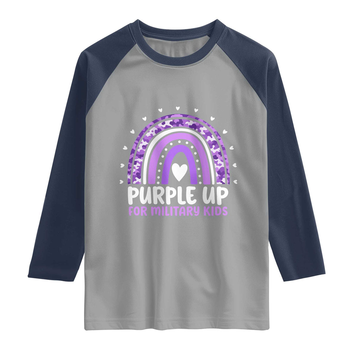 Purple Up For Military Kids Raglan Shirt Month Of Military Child Army Rainbow TS10 Sport Gray Navy Print Your Wear