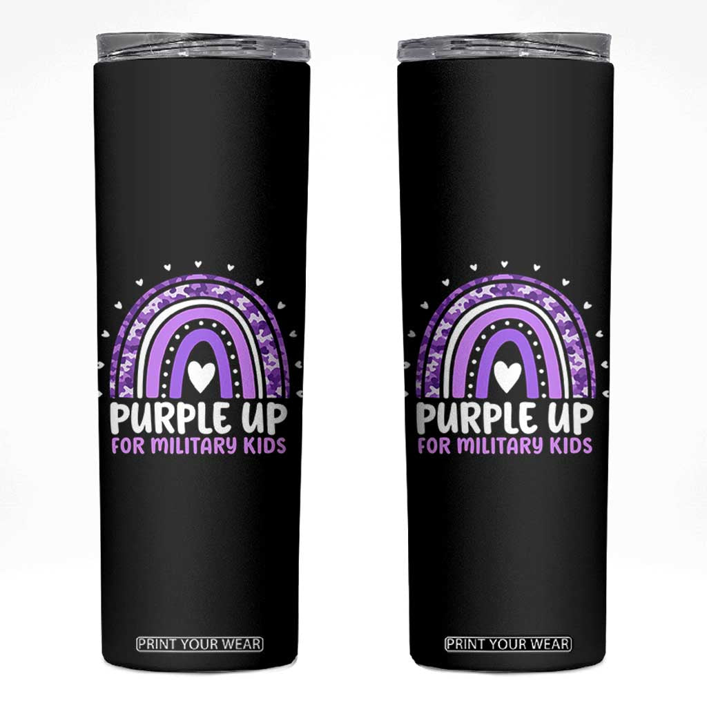 Purple Up For Military Kids Skinny Tumbler Month Of Military Child Army Rainbow TS10 Black Print Your Wear