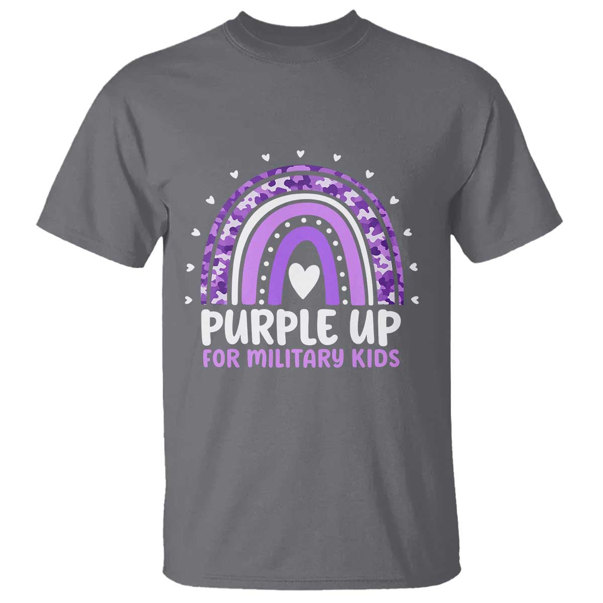 Purple Up For Military Kids T Shirt Month Of Military Child Army Rainbow TS10 Charcoal Print Your Wear
