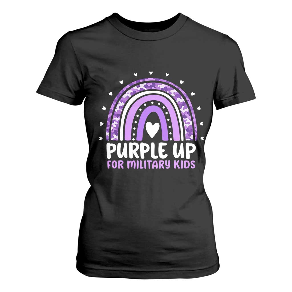 Purple Up For Military Kids T Shirt For Women Month Of Military Child Army Rainbow TS10 Black Print Your Wear