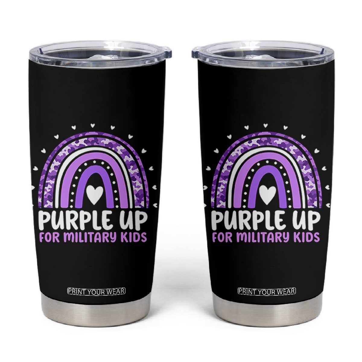Purple Up For Military Kids Tumbler Cup Month Of Military Child Army Rainbow TS10 Black Print Your Wear