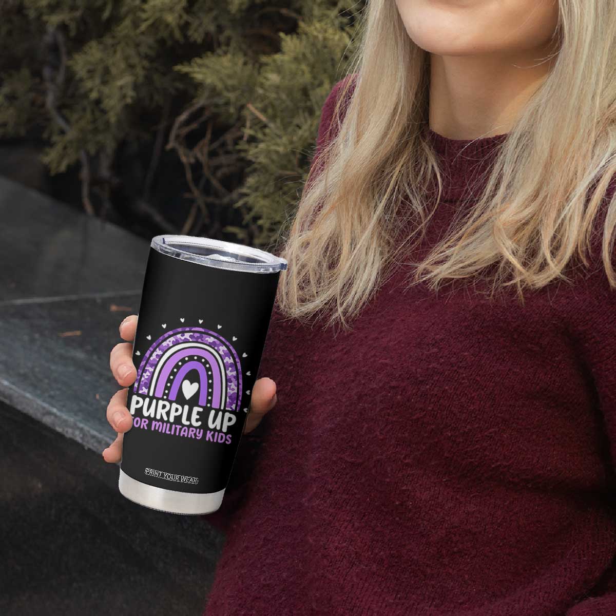 Purple Up For Military Kids Tumbler Cup Month Of Military Child Army Rainbow TS10 Print Your Wear