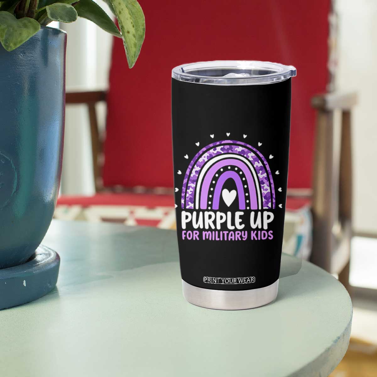 Purple Up For Military Kids Tumbler Cup Month Of Military Child Army Rainbow TS10 Print Your Wear