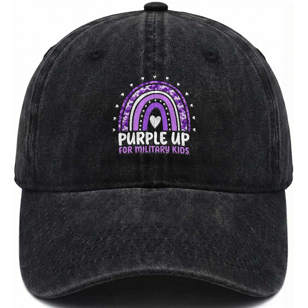 Purple Up For Military Kids Washed Cotton Baseball Cap Month Of Military Child Army Rainbow TS10 Washed Cap Universal Fit Black Print Your Wear