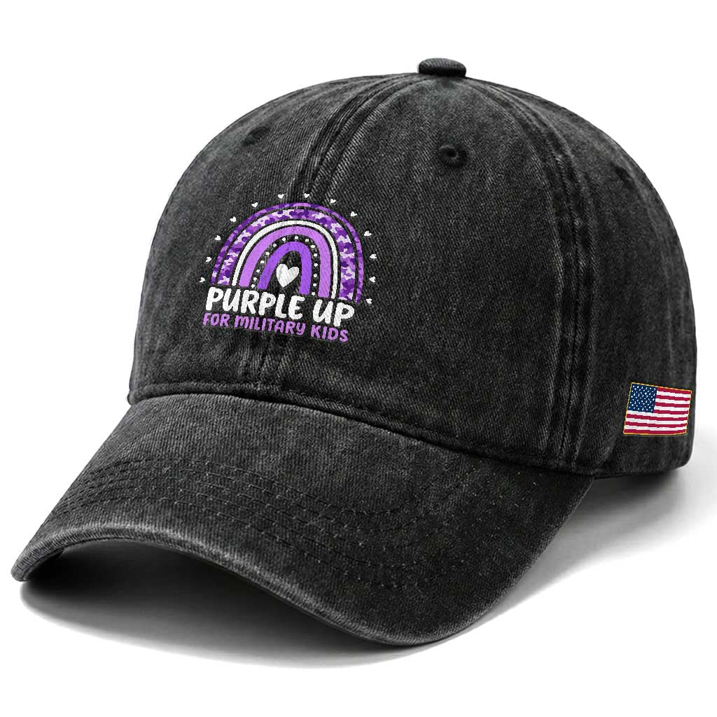 Purple Up For Military Kids Washed Cotton Baseball Cap Month Of Military Child Army Rainbow TS10 Print Your Wear