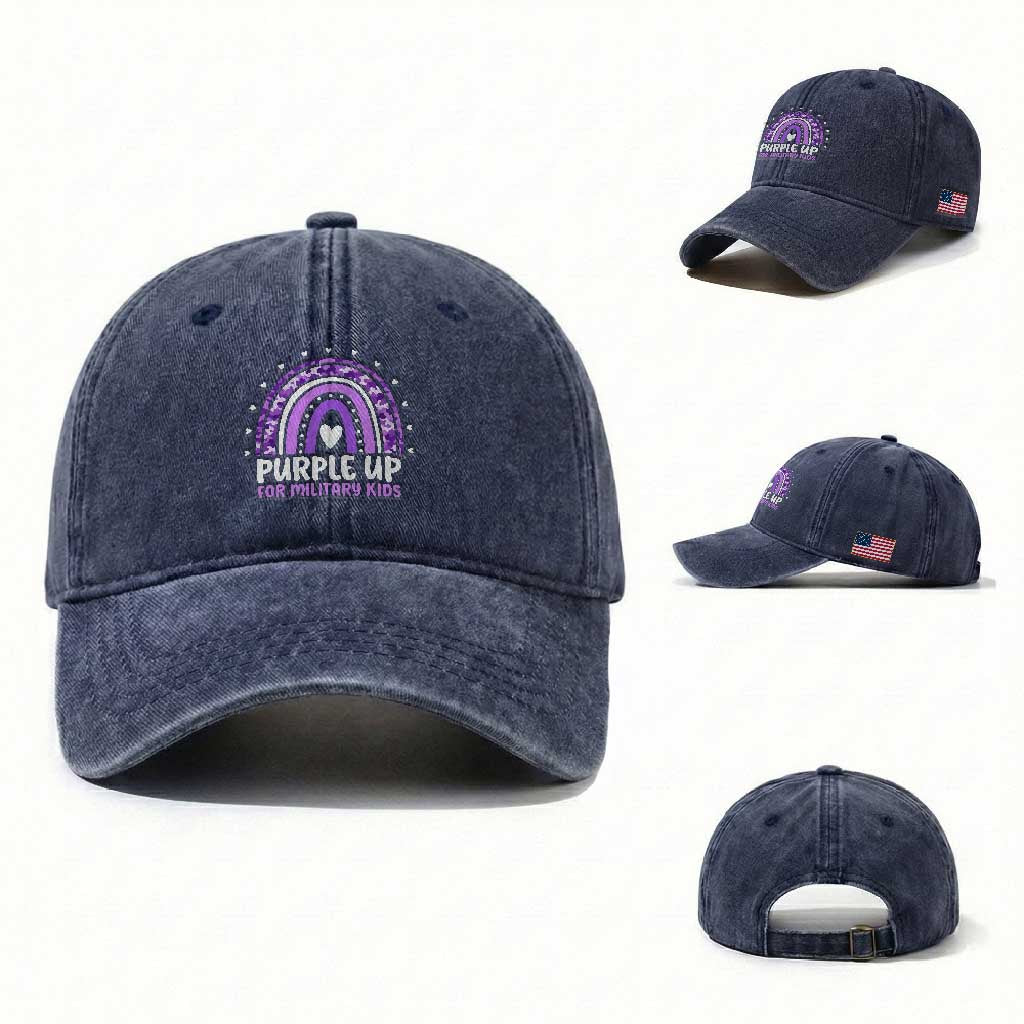 Purple Up For Military Kids Washed Cotton Baseball Cap Month Of Military Child Army Rainbow TS10 Washed Cap Universal Fit Navy Print Your Wear