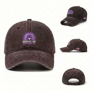 Purple Up For Military Kids Washed Cotton Baseball Cap Month Of Military Child Army Rainbow TS10 Washed Cap Universal Fit Dark Brown Print Your Wear