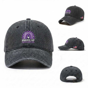 Purple Up For Military Kids Washed Cotton Baseball Cap Month Of Military Child Army Rainbow TS10 Washed Cap Universal Fit Dark Gray Print Your Wear