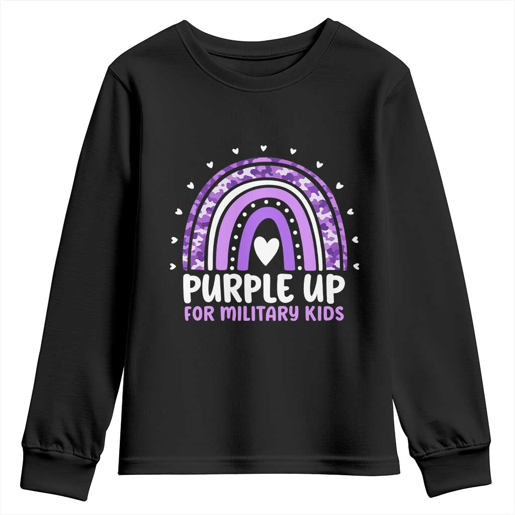 Purple Up For Military Kids Youth Sweatshirt Month Of Military Child Army Rainbow TS10 Black Print Your Wear