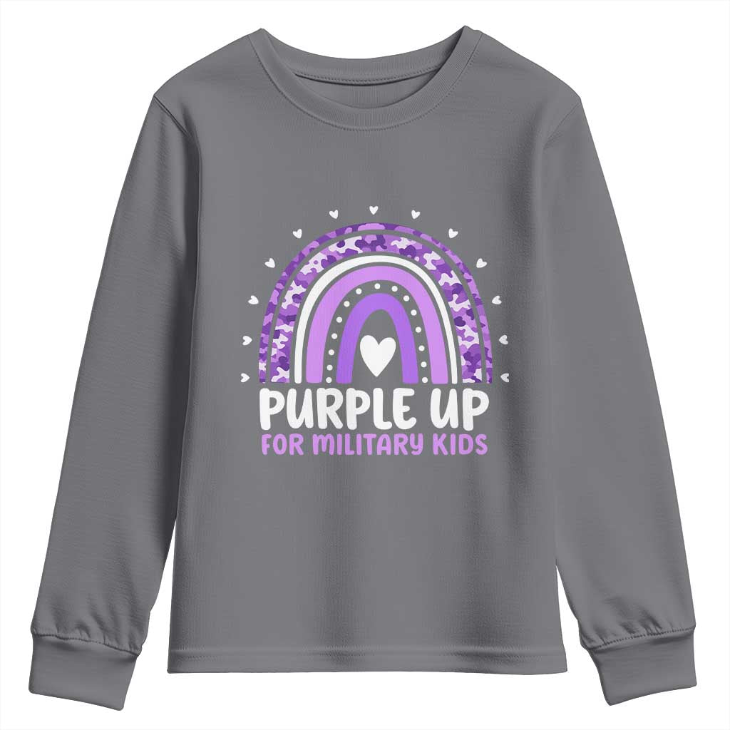Purple Up For Military Kids Youth Sweatshirt Month Of Military Child Army Rainbow TS10 Charcoal Print Your Wear