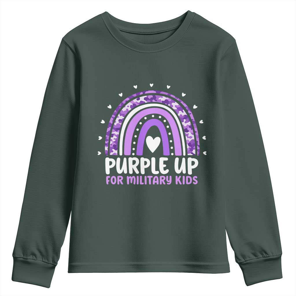 Purple Up For Military Kids Youth Sweatshirt Month Of Military Child Army Rainbow TS10 Dark Forest Green Print Your Wear