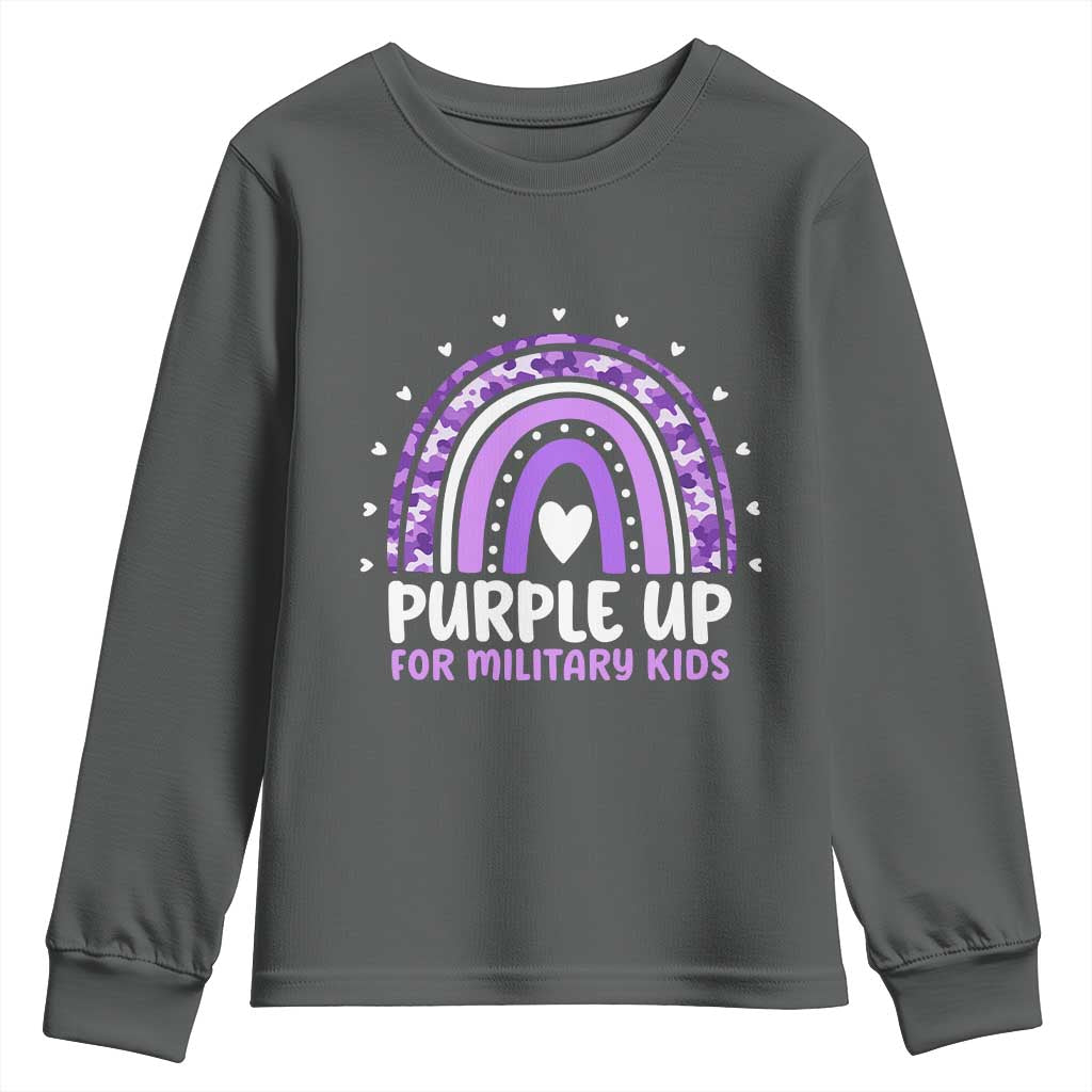 Purple Up For Military Kids Youth Sweatshirt Month Of Military Child Army Rainbow TS10 Dark Heather Print Your Wear