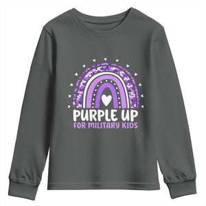 Purple Up For Military Kids Youth Sweatshirt Month Of Military Child Army Rainbow TS10 Dark Heather Print Your Wear