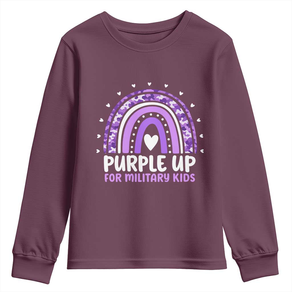 Purple Up For Military Kids Youth Sweatshirt Month Of Military Child Army Rainbow TS10 Maroon Print Your Wear