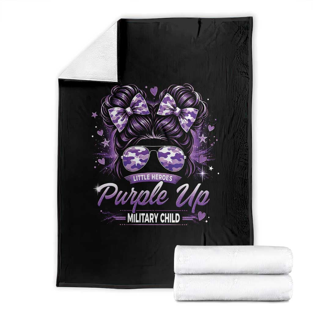 Purple Up Military Child Throw Blanket Camo Messy Bun Military Kid Month TS10 Black Print Your Wear