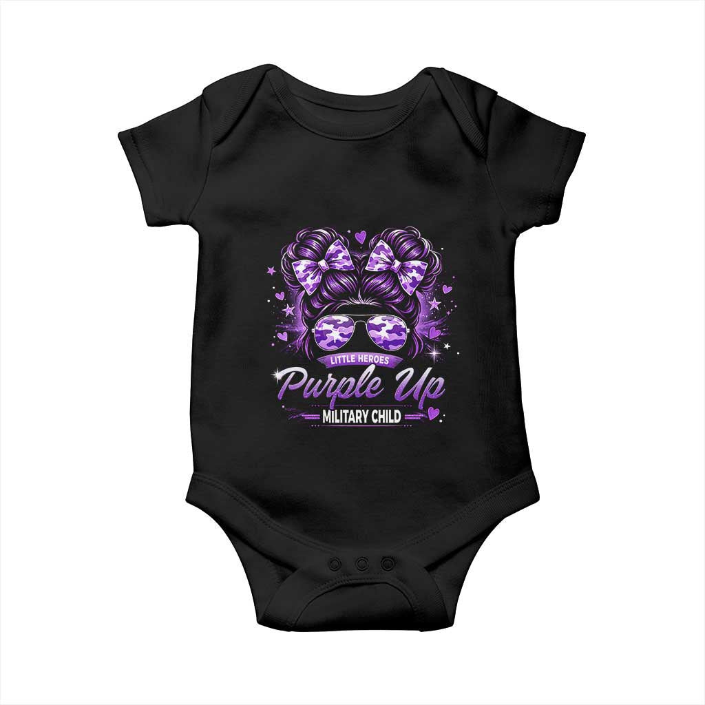 Purple Up Military Child Baby Onesie Camo Messy Bun Military Kid Month TS10 Black Print Your Wear