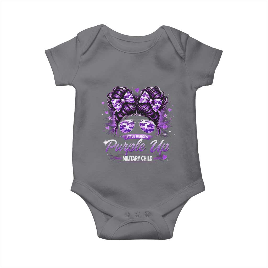 Purple Up Military Child Baby Onesie Camo Messy Bun Military Kid Month TS10 Charcoal Print Your Wear