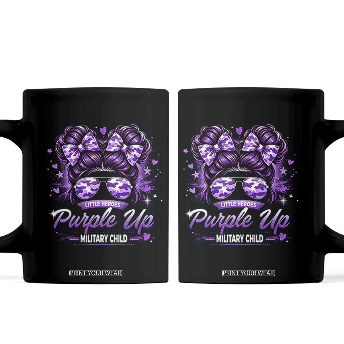 Purple Up Military Child Coffee Mug Camo Messy Bun Military Kid Month TS10 Black Print Your Wear