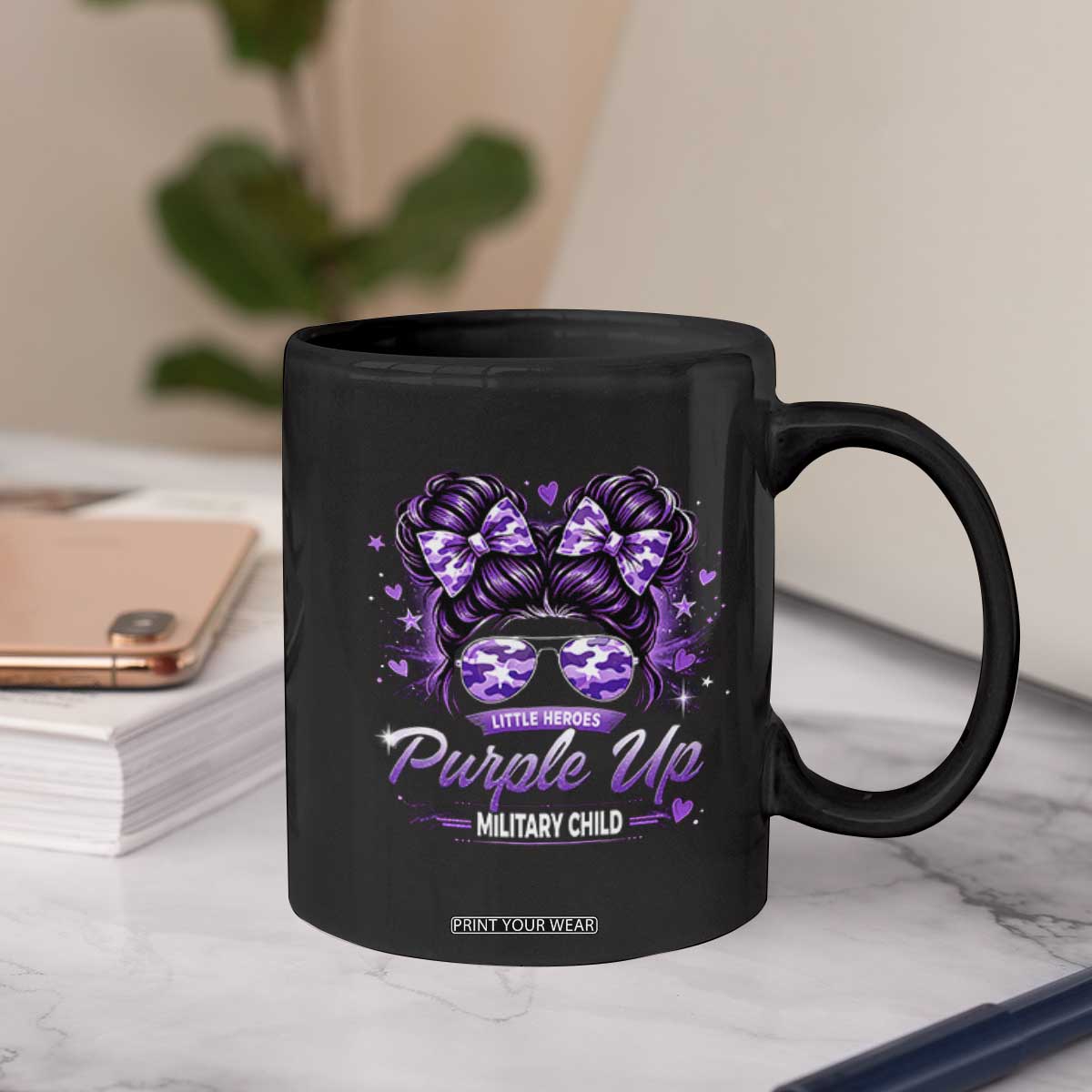 Purple Up Military Child Coffee Mug Camo Messy Bun Military Kid Month TS10 Print Your Wear