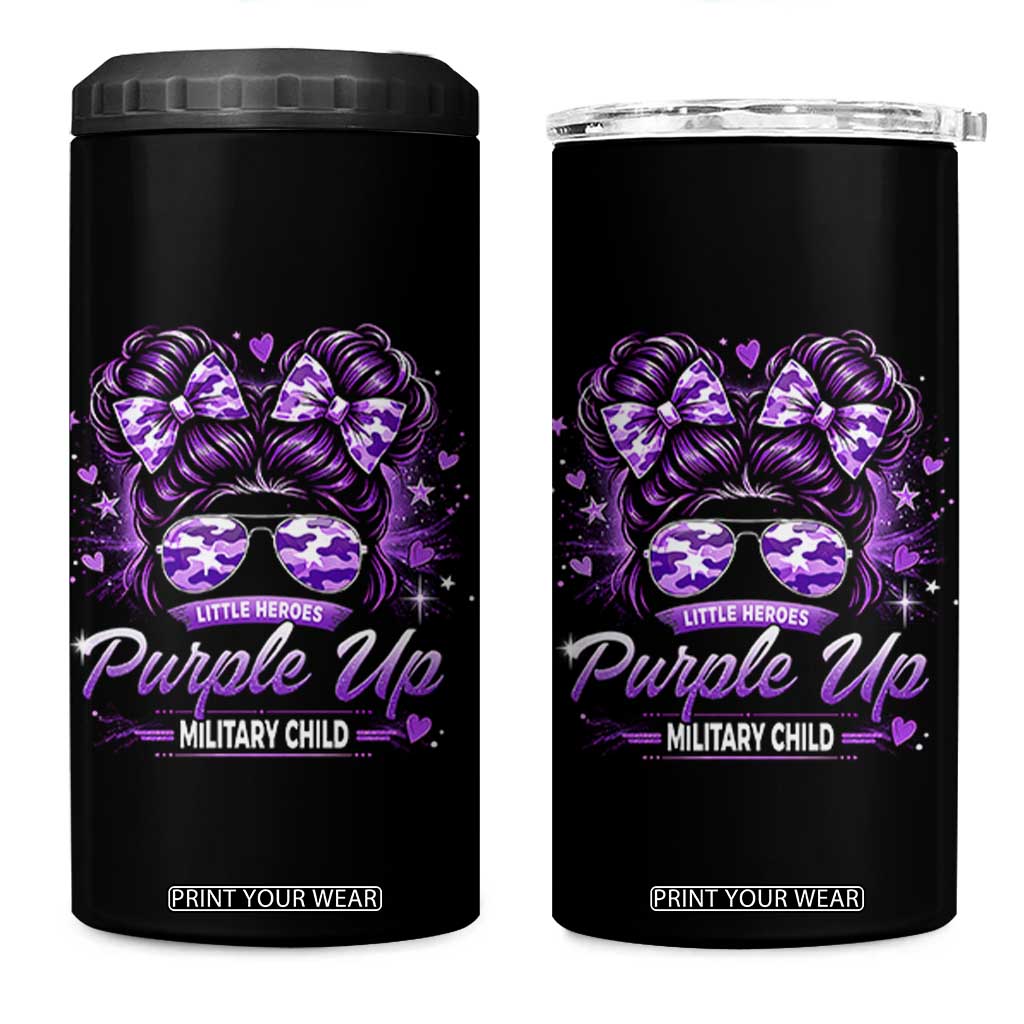 Purple Up Military Child 4 in 1 Can Cooler Tumbler Camo Messy Bun Military Kid Month TS10 One Size: 16 oz Black Print Your Wear