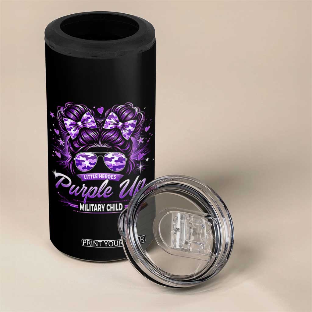 Purple Up Military Child 4 in 1 Can Cooler Tumbler Camo Messy Bun Military Kid Month TS10 Print Your Wear
