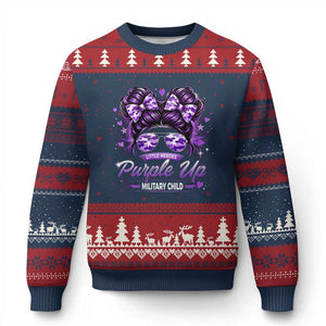 Purple Up Military Child Ugly Christmas Sweater Camo Messy Bun Military Kid Month TS10 Navy Red Print Your Wear