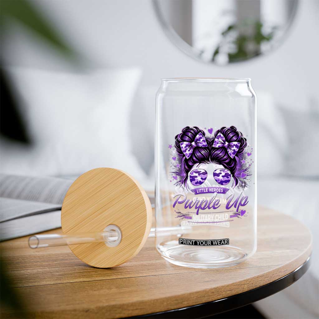 Purple Up Military Child Glass Can Camo Messy Bun Military Kid Month TS10 Print Your Wear