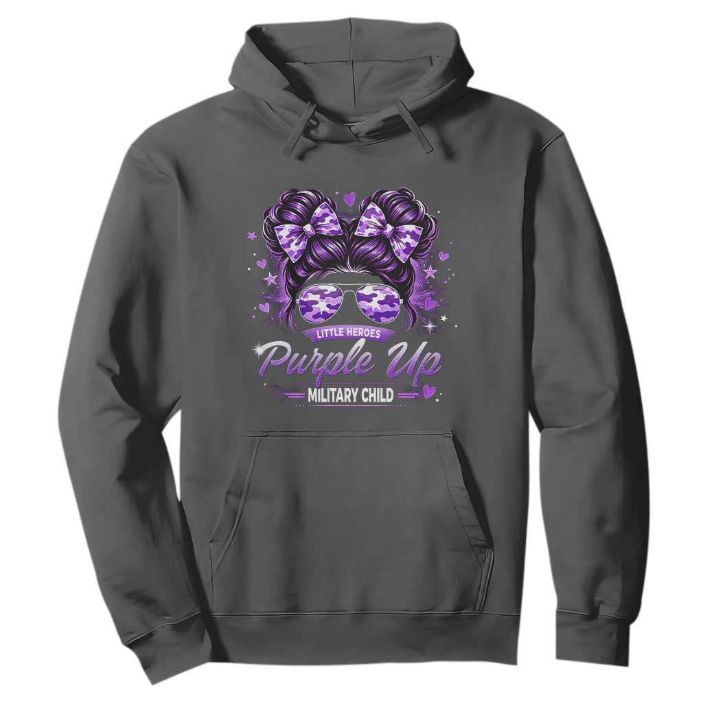 Purple Up Military Child Hoodie Camo Messy Bun Military Kid Month TS10 Dark Heather Print Your Wear