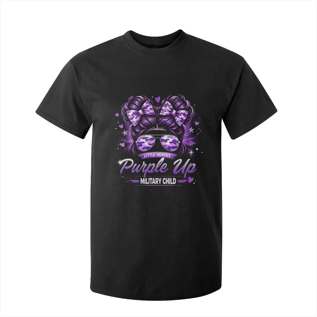 Purple Up Military Child T Shirt For Kid Camo Messy Bun Military Kid Month TS10 Black Print Your Wear