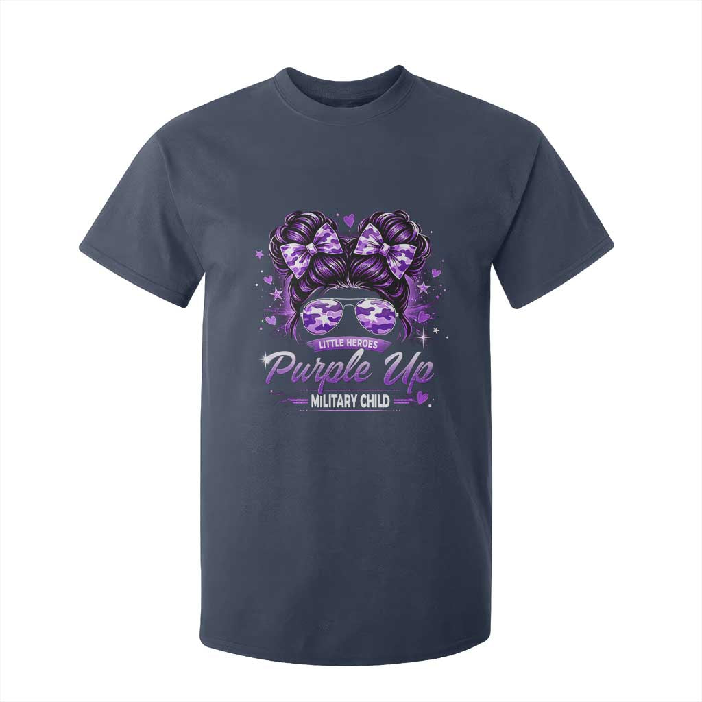 Purple Up Military Child T Shirt For Kid Camo Messy Bun Military Kid Month TS10 Navy Print Your Wear