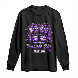 Purple Up Military Child Long Sleeve Shirt Camo Messy Bun Military Kid Month TS10 Black Print Your Wear