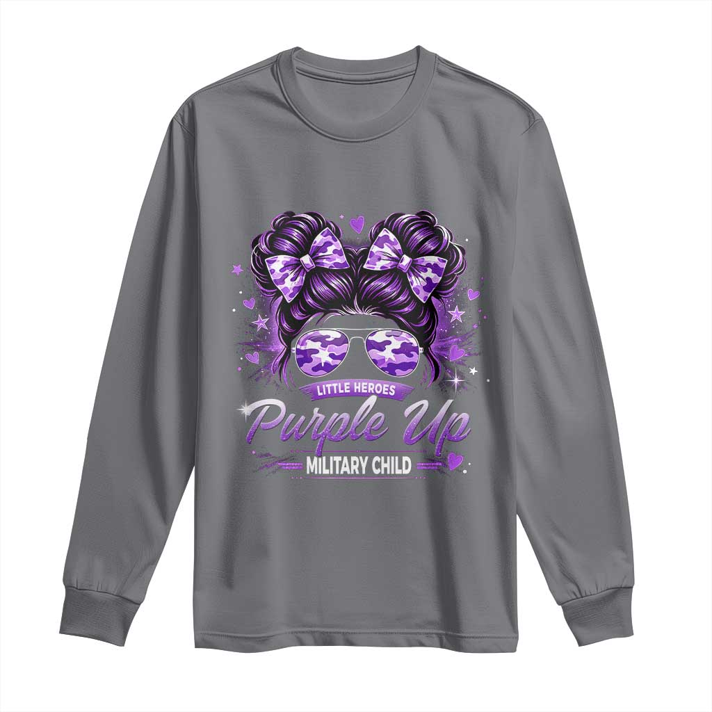 Purple Up Military Child Long Sleeve Shirt Camo Messy Bun Military Kid Month TS10 Charcoal Print Your Wear
