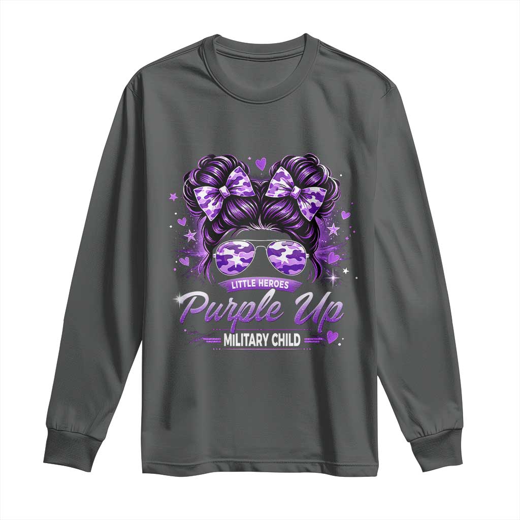 Purple Up Military Child Long Sleeve Shirt Camo Messy Bun Military Kid Month TS10 Dark Heather Print Your Wear