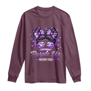 Purple Up Military Child Long Sleeve Shirt Camo Messy Bun Military Kid Month TS10 Maroon Print Your Wear