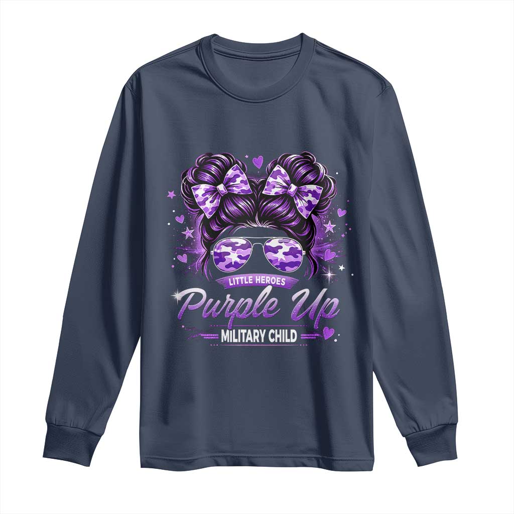 Purple Up Military Child Long Sleeve Shirt Camo Messy Bun Military Kid Month TS10 Navy Print Your Wear